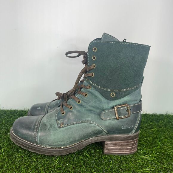 Taos Crave altered Teal Green Leather Lace-Up Boots size 10 - Picture 1 of 8